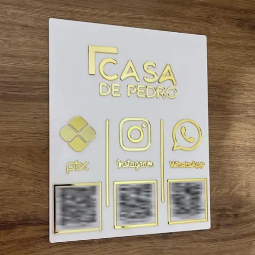 Placa 3 Qr Codes Acrílico Espelhado Pix Instagram Wifi Logo