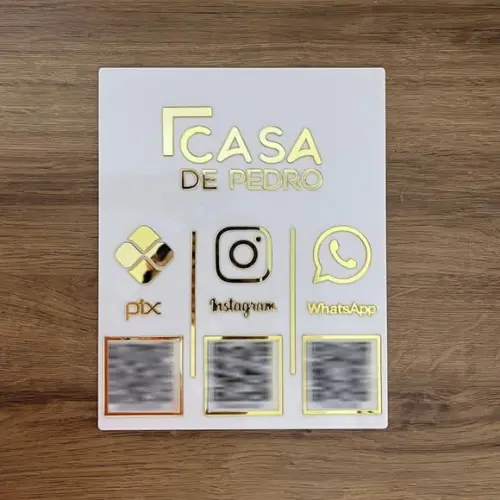 Placa 3 Qr Codes Acrílico Espelhado Pix Instagram Wifi Logo