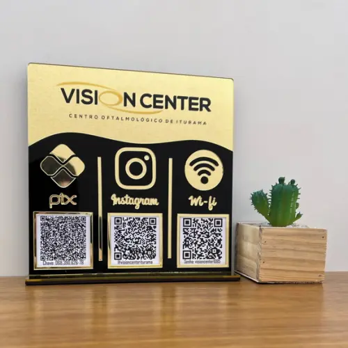 Placa 3 Qr Codes Acrílico Espelhado Pix Instagram Wifi Logo