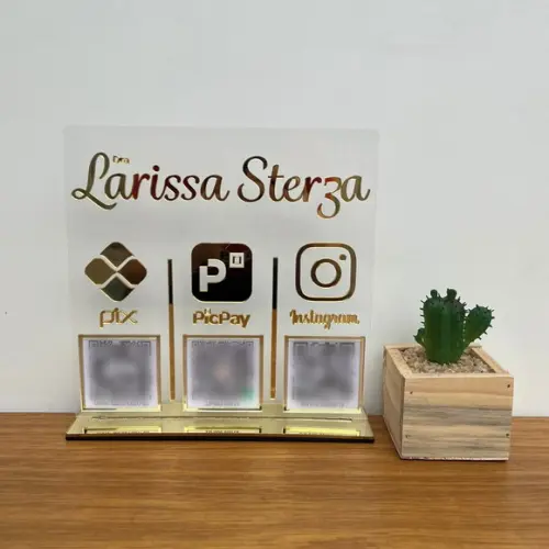 Placa 3 Qr Codes Acrílico Espelhado Pix Instagram Wifi Logo