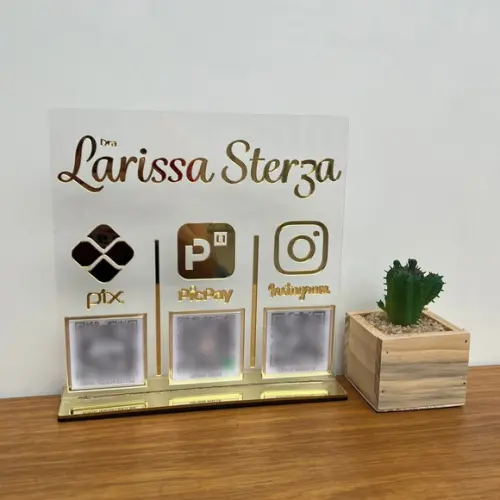 Placa 3 Qr Codes Acrílico Espelhado Pix Instagram Wifi Logo