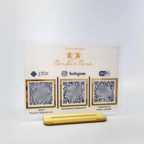 Placa 3 Qr Codes Acrílico Espelhado Pix Instagram Wifi Logo