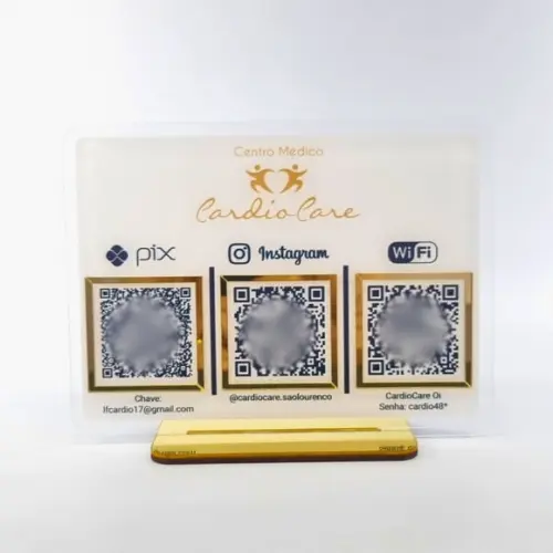Placa 3 Qr Codes Acrílico Espelhado Pix Instagram Wifi Logo