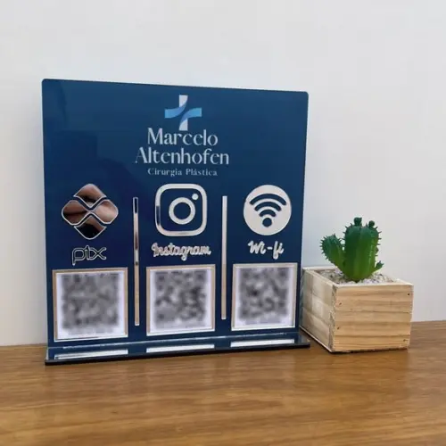 Placa 3 Qr Codes Acrílico Espelhado Pix Instagram Wifi Logo