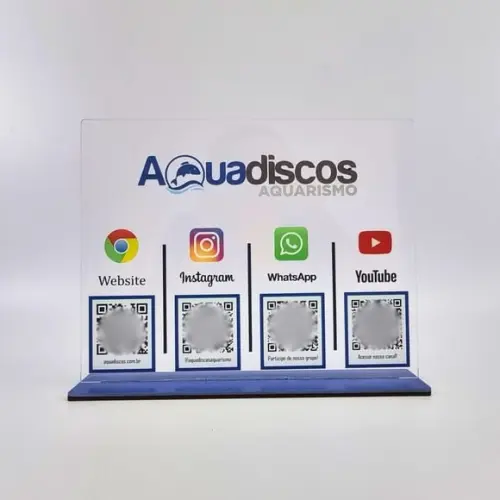 Placa 4 Qr Code Acrilico Cristal Pix Instagram Wifi Logo