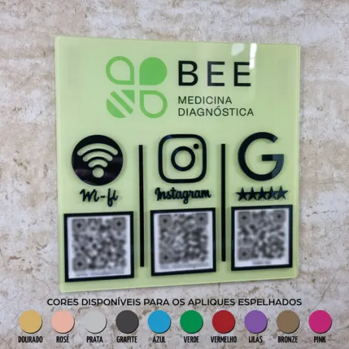 Placa 3 Qr Codes Parede Acrílico Espelhado Logo Pix Insta