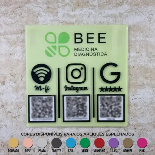 Placa 3 Qr Codes Parede Acrílico Espelhado Logo Pix Insta