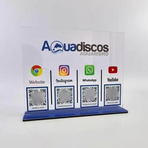 Placa 4 Qr Code Acrilico Cristal Pix Instagram Wifi Logo