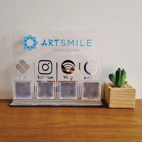 Placa 4 Qr Code Acrilico Espelhado Pix Instagram Wifi Logo