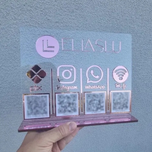 Placa 4 Qr Code Acrilico Espelhado Pix Instagram Wifi Logo