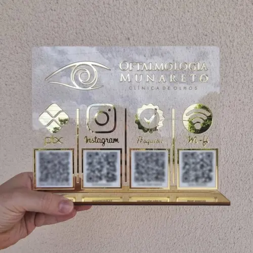 Placa 4 Qr Code Acrilico Espelhado Pix Instagram Wifi Logo