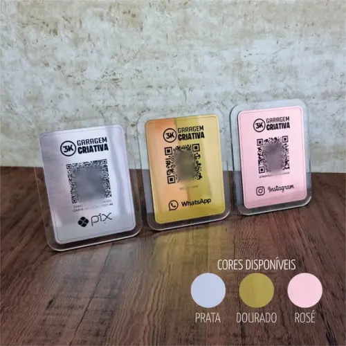 Placa 4 Qr Codes Aço Escovado Luxo Pix Instagram Wifi Logo