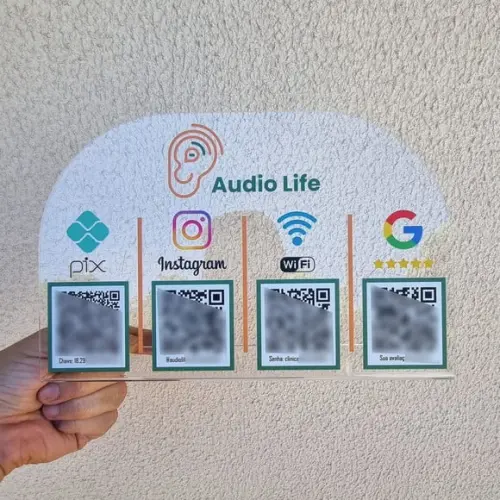 Placa 4 Qr Codes Acrilico Cristal Transparente Impressão Uv