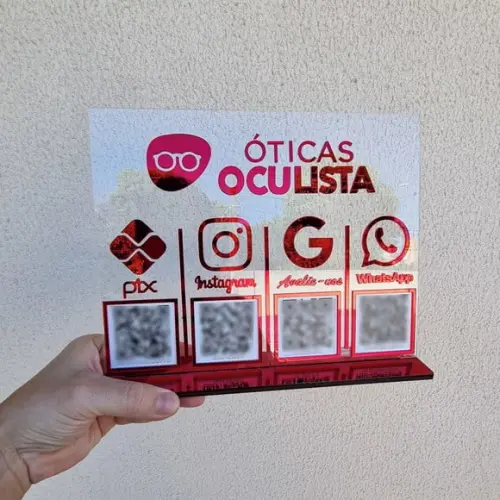 Placa 4 Qr Code Acrilico Espelhado Pix Instagram Wifi Logo