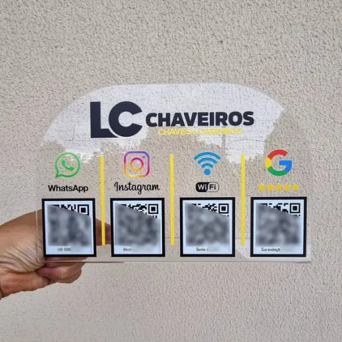 Placa 4 Qr Codes Acrilico Cristal Transparente Impressão Uv