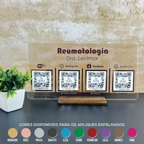 Placa 4 Qr Codes Acrílico Espelhado Pix Instagram Wifi Logo