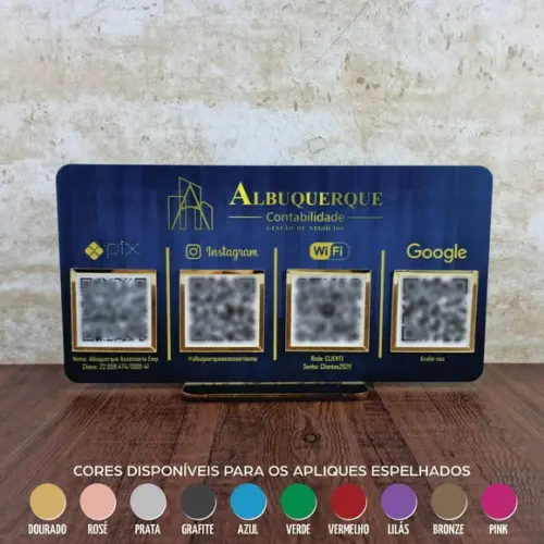 Placa 4 Qr Codes Acrílico Espelhado Pix Instagram Wifi Logo