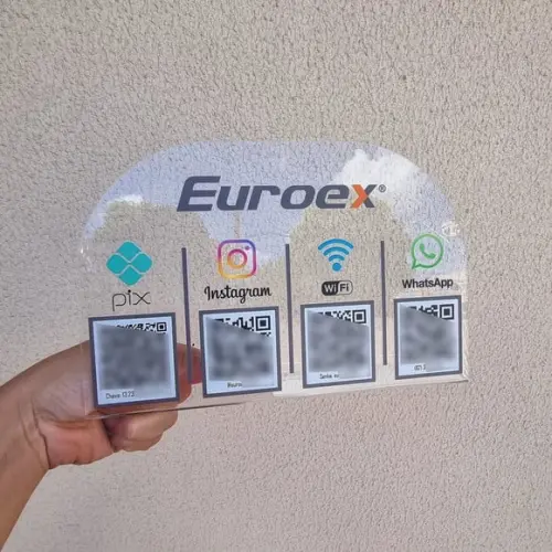 Placa 4 Qr Codes Acrilico Cristal Transparente Impressão Uv