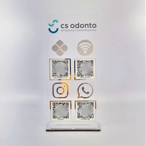 Placa 4 Qr Codes Acrílico Espelhado Pix Instagram Wifi Logo