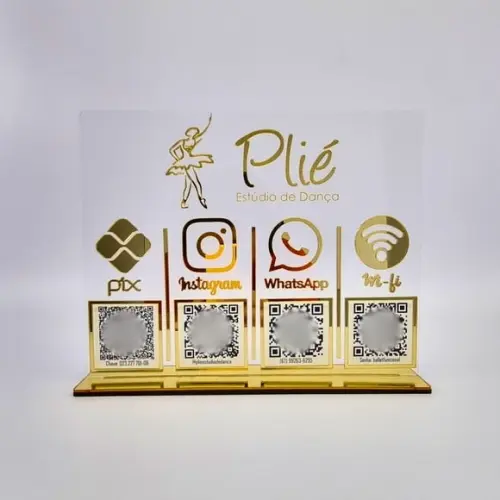 Placa 4 Qr Codes Acrílico Espelhado Pix Instagram Wifi Logo
