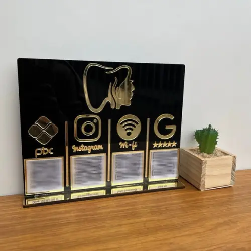 Placa 4 Qr Codes Acrílico Espelhado Pix Instagram Wifi Logo