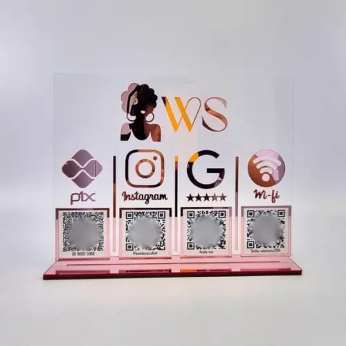 Placa 4 Qr Codes Acrílico Espelhado Pix Instagram Wifi Logo