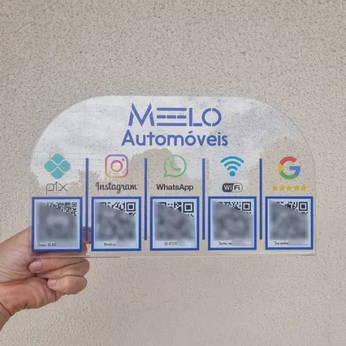 Placa 5 Qr Codes Acrilico Cristal Transparente Impressão Uv