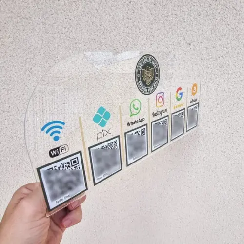Placa 6 Qr Codes Acrilico Cristal Transparente Impressão Uv