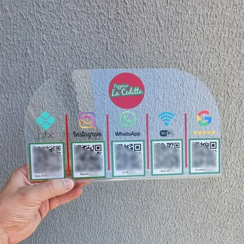 Placa 5 Qr Codes Acrilico Cristal Transparente Impressão Uv