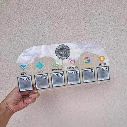 Placa 6 Qr Codes Acrilico Cristal Transparente Impressão Uv
