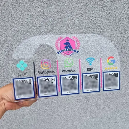 Placa 5 Qr Codes Acrilico Cristal Transparente Impressão Uv