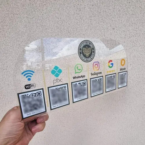 Placa 6 Qr Codes Acrilico Cristal Transparente Impressão Uv