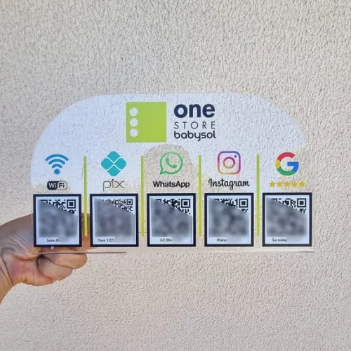 Placa 5 Qr Codes Acrilico Cristal Transparente Impressão Uv