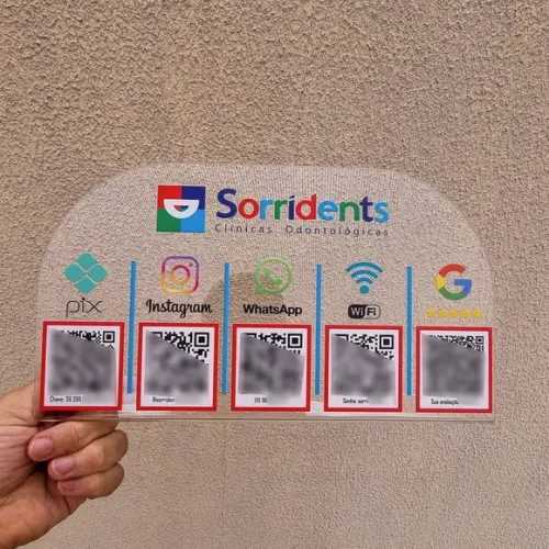 Placa 5 Qr Codes Acrilico Cristal Transparente Impressão Uv