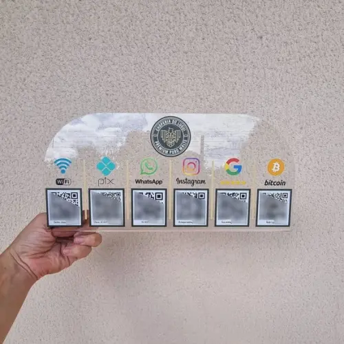 Placa 6 Qr Codes Acrilico Cristal Transparente Impressão Uv