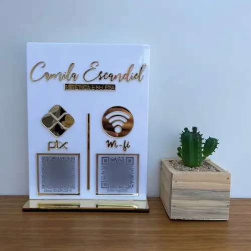 Placa Pix Instagram Wifi Logo Qr Code Acrilico Espelhado