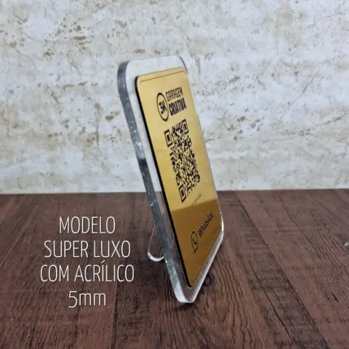 Placa Qr Code Aço Escovado Luxo Pix Instagram Wifi Logo