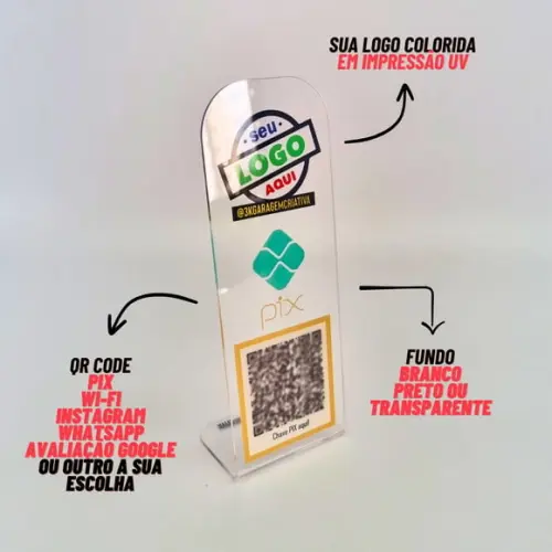 Placa Qr Code Acrilico Cristal Transparente Impressão Uv