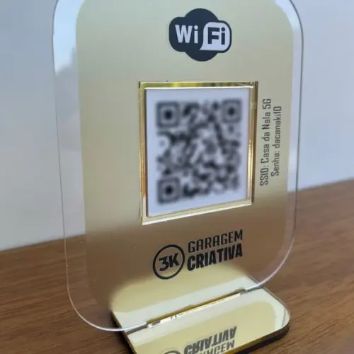 Placa Qr Code Acrílico Espelhado Pix Instagram Wifi Logo