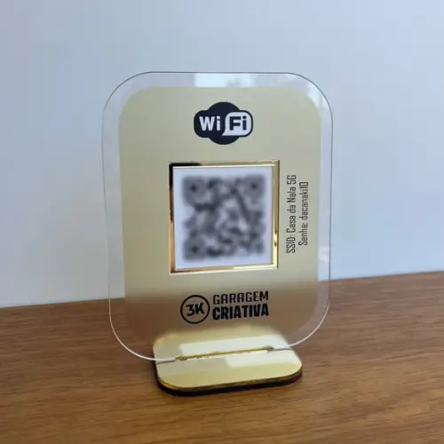 Placa Qr Code Acrílico Espelhado Pix Instagram Wifi Logo