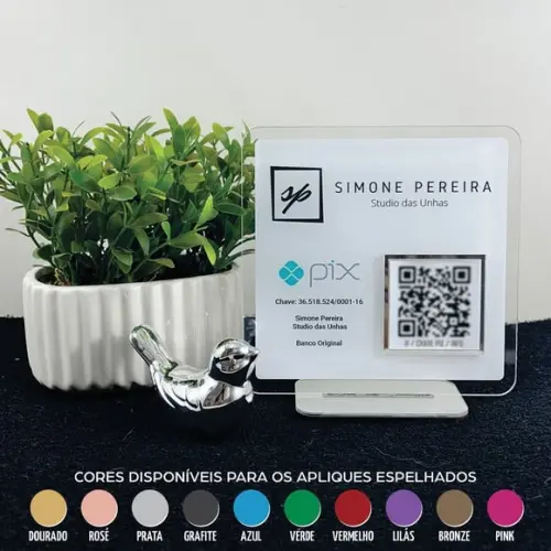 Placa Qr Code Acrílico Espelhado Pix Instagram Wifi Logo 3k