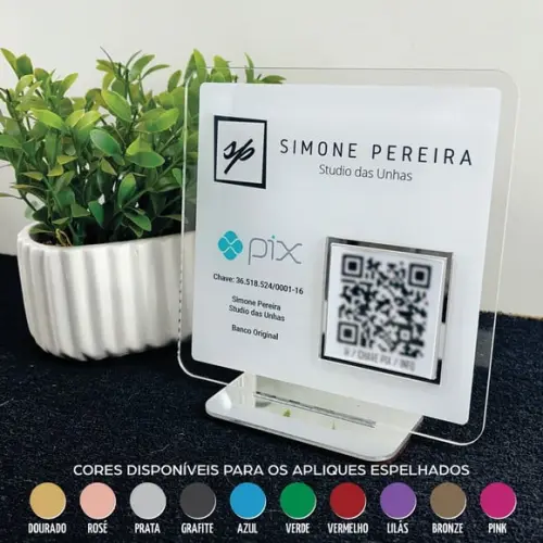 Placa Qr Code Acrílico Espelhado Pix Instagram Wifi Logo 3k