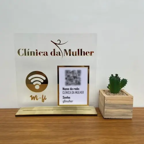 Placa Qr Code Acrílico Espelhado Pix Instagram Wifi Logo
