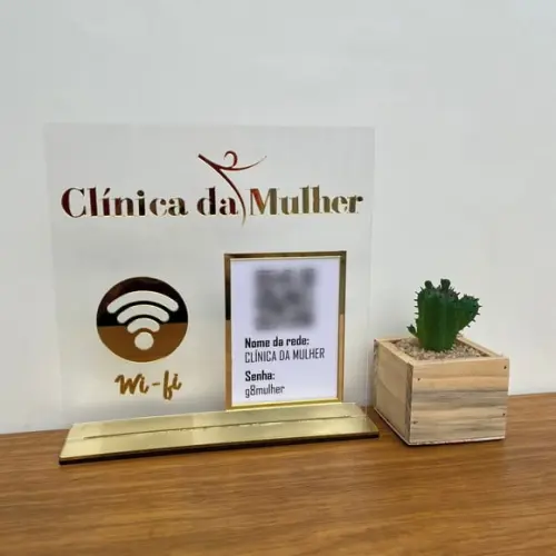 Placa Qr Code Acrílico Espelhado Pix Instagram Wifi Logo