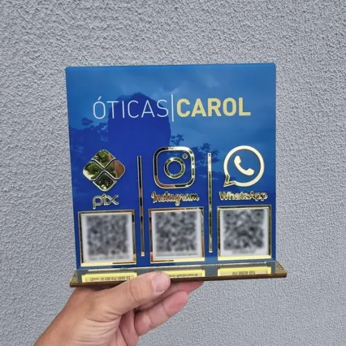 Placa Personalizada Logo e 3 Qr Codes com Acrílico Espelhado