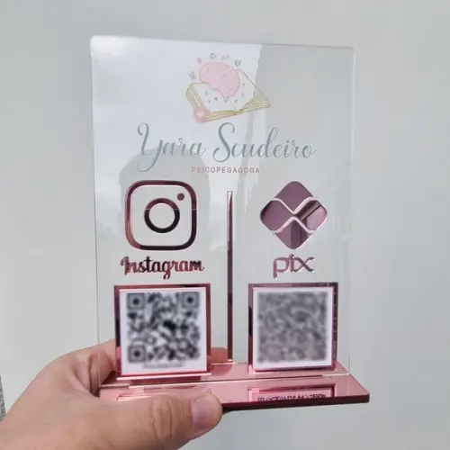 Placa Personalizada Logo e 2 Qr Codes com Acrílico Espelhado