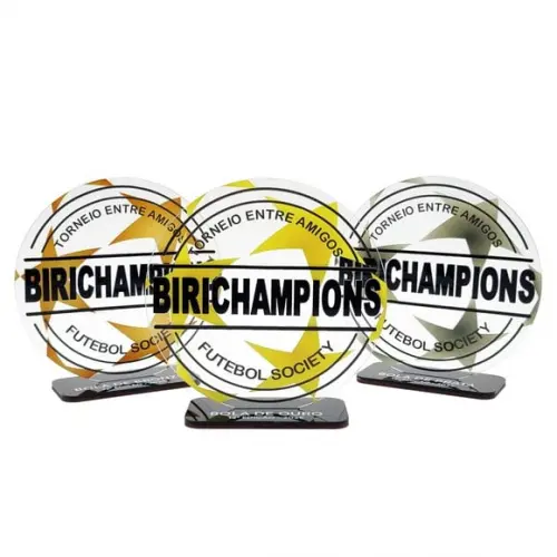 Trofeu Acrilico Bola de Ouro Dupla Camada Personalizado 15cm