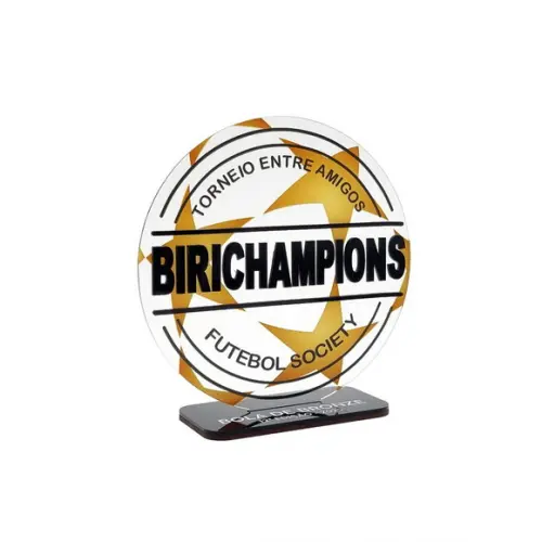 Trofeu Acrilico Bola de Ouro Dupla Camada Personalizado 15cm