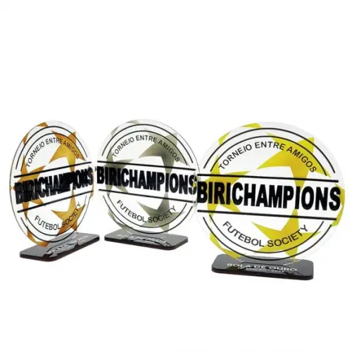 Trofeu Acrilico Bola de Ouro Dupla Camada Personalizado 15cm