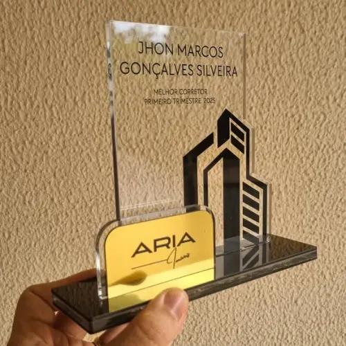 Trofeu Acrilico Personalizado Dupla Camada com Ap. Escovado